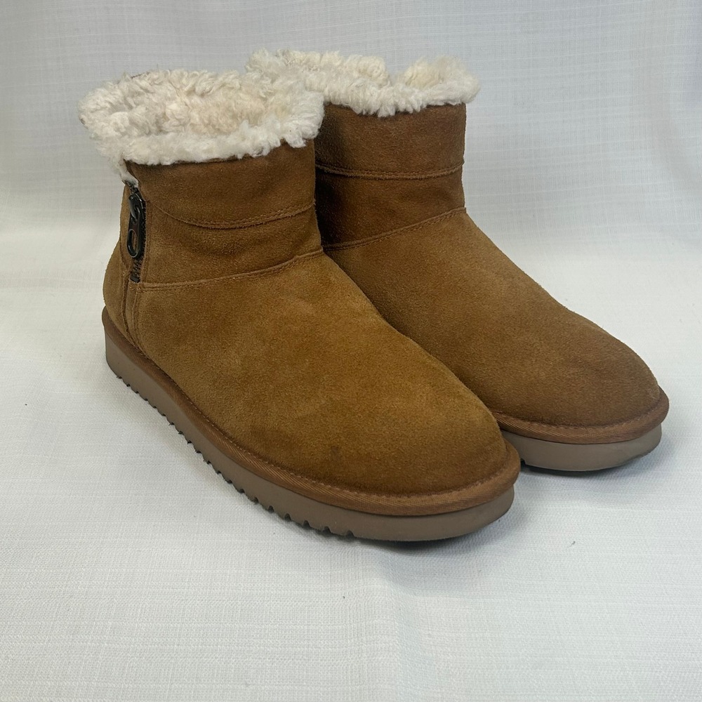 Koolaburra by UGG Aribel Mini Boot Women 9 Chestnut Suede Sherpa Lined Side Zip